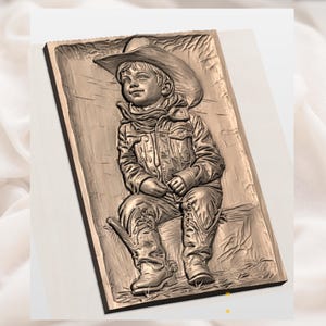Cowboy Boy 3D Relief STL File view 2
