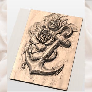 Anchor and Roses 3D Relief STL File view 3