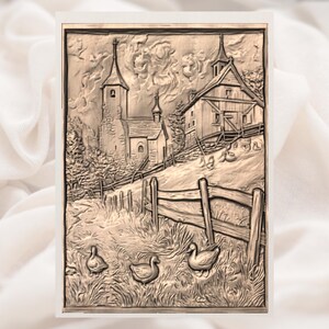Rustic Farm Village 3D Relief STL view 3