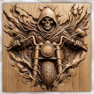 Skeleton Biker 3D Relief STL view 1