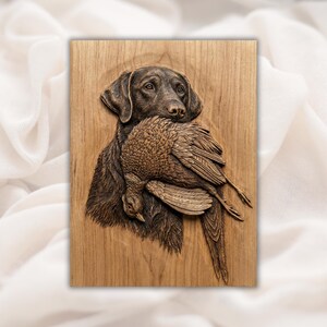 Retriever With Pheasant 3D Relief STL view 1
