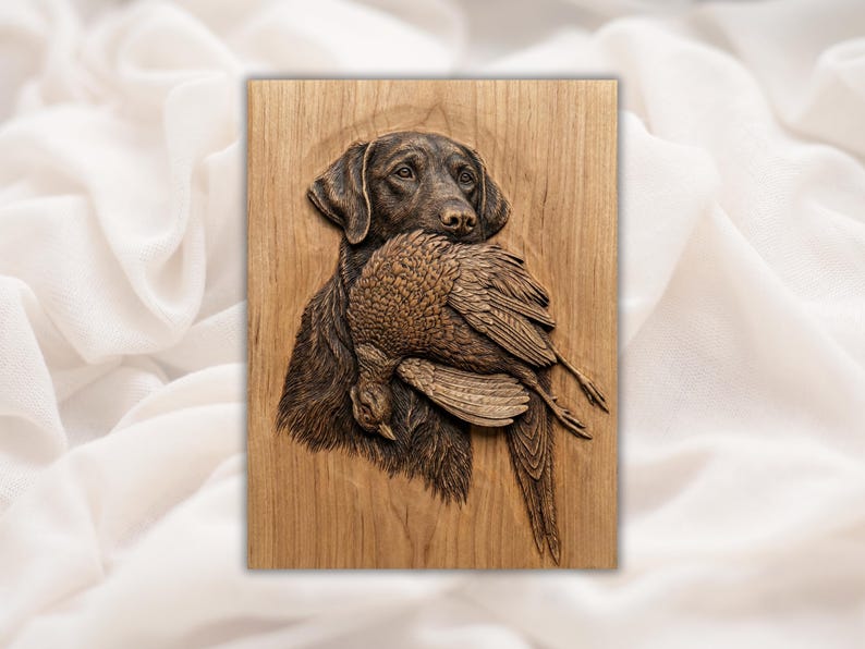 Retriever With Pheasant 3D Relief STL