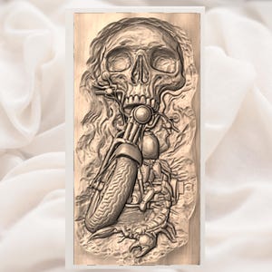 Skull Biker 3D Relief STL File view 2