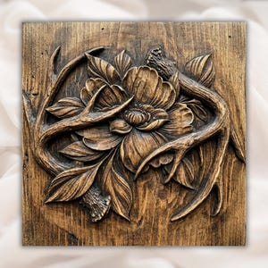 Floral Antler STL Relief view 1