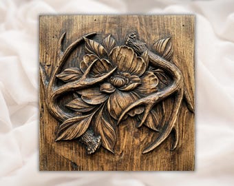 Bloemengewei 3D-basreliëf STL | CNC-freespaneel | Muurkunst Forest Lodge | Vaderdag jagerscadeau
