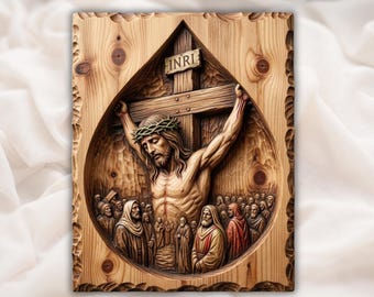 Jesus Crucifixion tear drop STL| Religious Wall Art | 3D Wood Carving Model| Biblical Wall Art | Religious 3D Carving Model