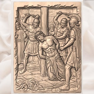 Jesus Scourging at the Pillar 3D Relief STL view 3