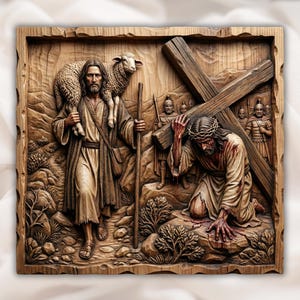 Jesus Carrying Cross 3D Relief STL view 1