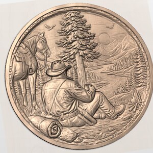 Western Cowboy and Horse 3D Relief STL view 2