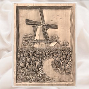 Windmill Tulip Field 3D Relief STL view 3