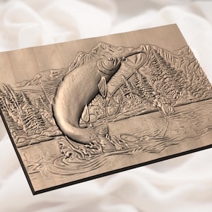 Jumping Trout 3D Relief STL view 3