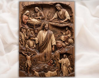 Jesus Lebensgeschichte STL | Christliches 3D-Modell für CNC | Bibel Wand Kunst | Religiöses Panel Carving | Glaube Decor Design | Leben Jesu 3D Reliefmodell