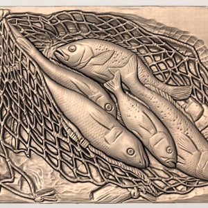 Fish in Net 3D Relief STL view 3