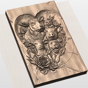 Farm Animals Heart 3D Relief STL view 2