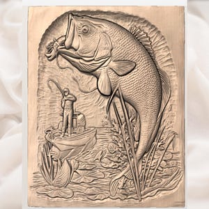 Largemouth Bass Fishing 3D Relief STL view 2