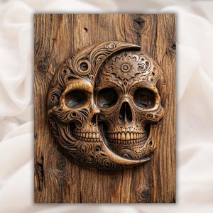 Sun & Moon Skull 3D Relief STL view 1