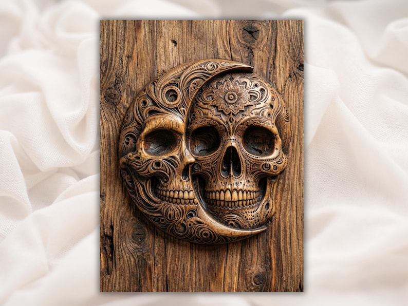 Sun & Moon Skull 3D Relief STL