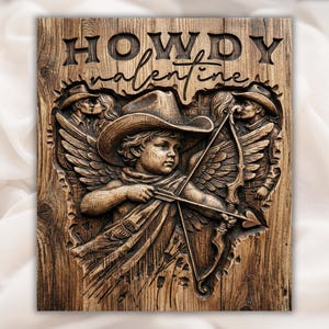 Howdy Valentine Cupid Cowboy 3D Relief STL view 1