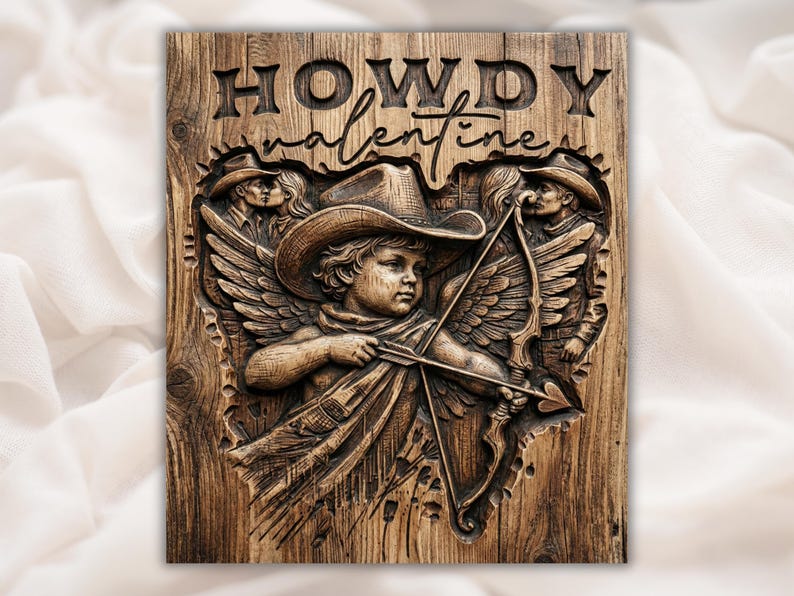 Howdy Valentine Cupid Cowboy 3D Relief STL