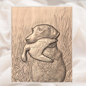 Retriever With Duck 3D Relief STL view 2