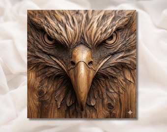 Örnhuvud 3D-relief STL | Vithövdad örn ansikte närbild väggkonstpanel | CNC-router 3D-utskrift lasergraveringsfil