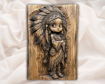 Native Tribal Girl 3D Bas Relief STL | CNC Router Carving Panel | Tribal Wall Plaque | Native Wall Decor
