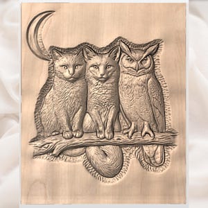 Woodland Trio 3D Relief STL for CNC Router view 3