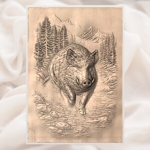 Wild Boar 3D Relief STL view 3