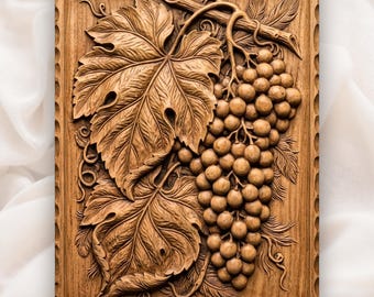 Grape Harvest Vine & Leaf CNC Relief STL | Winery Decor Wall Art Panel | Vineyard Bas Relief Design