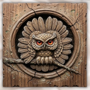 Owl Relief STL view 1
