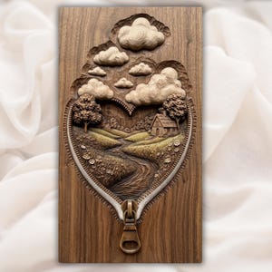 Heart Zipper Landscape 3D Relief STL view 1