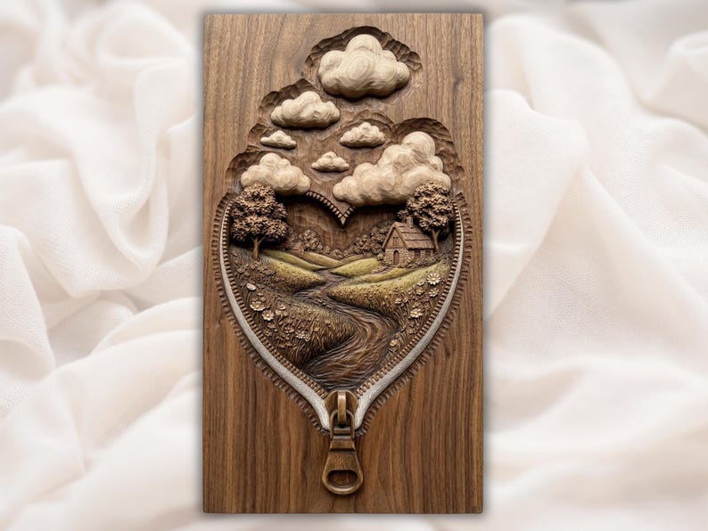 Heart Zipper Landscape 3D Relief STL