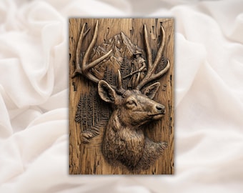 Deer Buck STL Relief Panel | 3D CNC Wood Carving | Cabin Wildlife Wall Art | Hunting Birthday Gift