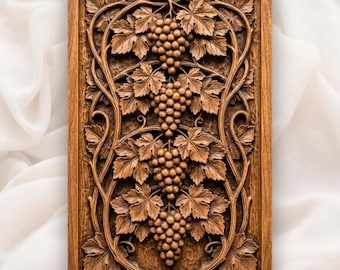 Cascading Grape Clusters Art Nouveau CNC Relief STL | Wine Cellar Wall Art | Vineyard Wood Carving Panel