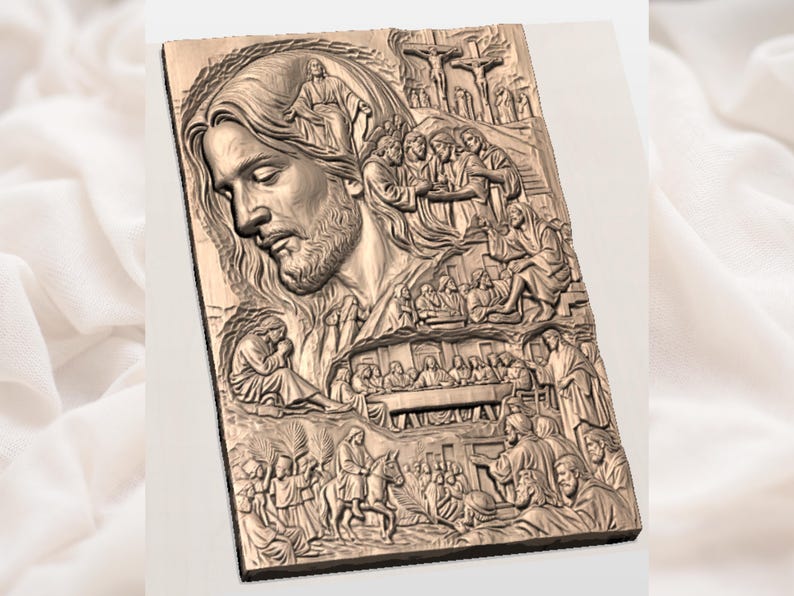 Vida de Jesús STL / Archivo CNC cristiano / Arte mural bíblico / Tallado religioso 3D / Panel con vetas de madera / Panel con la historia de Jesús / Relieve de escena bíblica imagen 2