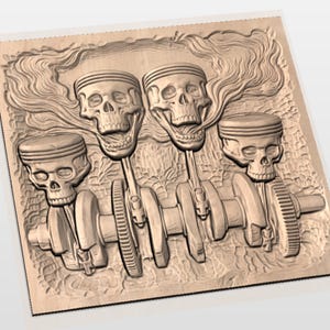 Skull Engine Pistons 3D Relief STL view 3