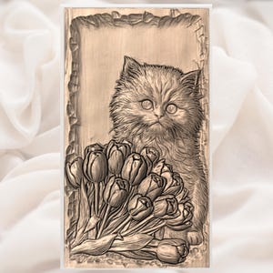 Cute Kitten with Tulips STL view 3