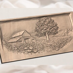 Rustic Barn Farmhouse 3D Relief STL view 2