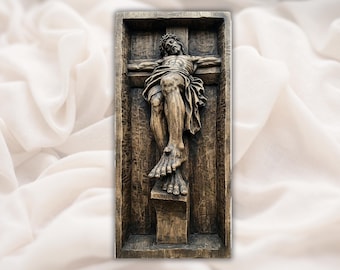 Jesus Kruzifix 3D Relief STL | Kreuzigung CNC Holzschnitzdatei | Christliche Wandkunst STL | 3D-Druckmodell | Laser-Gravur-Relief