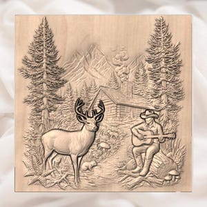 Cabin Deer & Cowboy Guitar 3D Relief STL view 2
