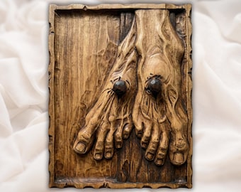 Piedi trafitti da un chiodo della crocifissione STL / Piedi di Gesù sulla croce 3D in rilievo STL per fresatrice CNC / Pannello di intaglio cristiano della crocifissione / Arte murale per chiesa