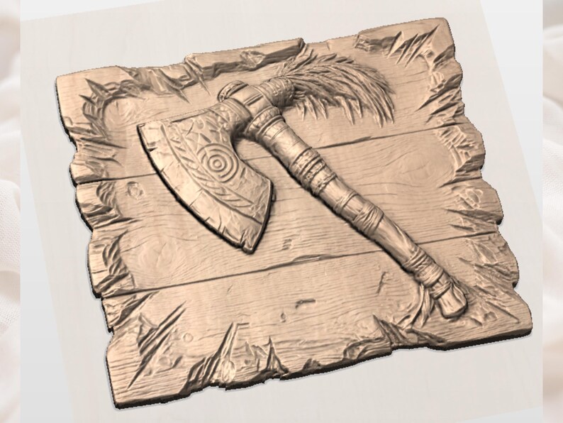 Tribal Tomahawk Axe STL | Tomahawk Relief Art | Rustic Wall Decor | Warrior Weapon Artwork | Wood Carving Design | Man Cave Plaque image 2