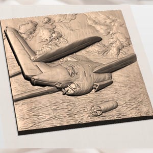 WW2 Fighter Jet 3D Relief STL view 3