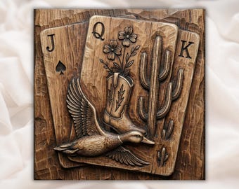 Western Spielkarten 3D Relief STL | Cowboy Boot Kaktus Ente Holzmaserung CNC Carving | Aspire, VCarve Pro, Carveco, Fusion 360, ArtCAM