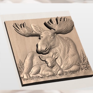 Moose & Calf 3D Relief STL view 2