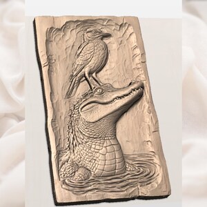 Alligator & Bird Relief STL view 2