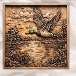 Flying Mallard Duck 3D Relief STL view 1