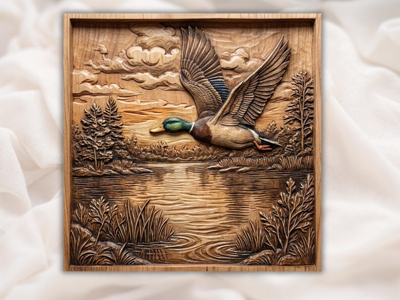 Flying Mallard Duck 3D Relief STL