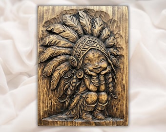 Cute Tribal Girl 3D Relief STL | Aspire, VCarve Pro, Carveco, Fusion 360, ArtCAM | Chibi Native Girl Headdress Model