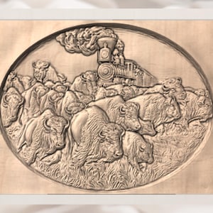 Bison Herd STL Relief view 2